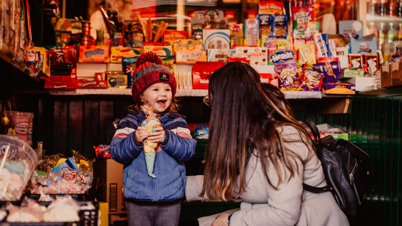 Christmas Shopping Old Time Favourites Family with Face Mask